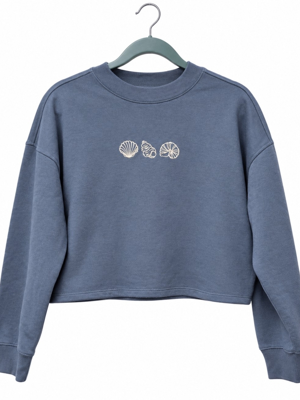 Wild Fable Slate Blue Seashell Embroideted Cropped Sweatshirt Women's XXS Coasta